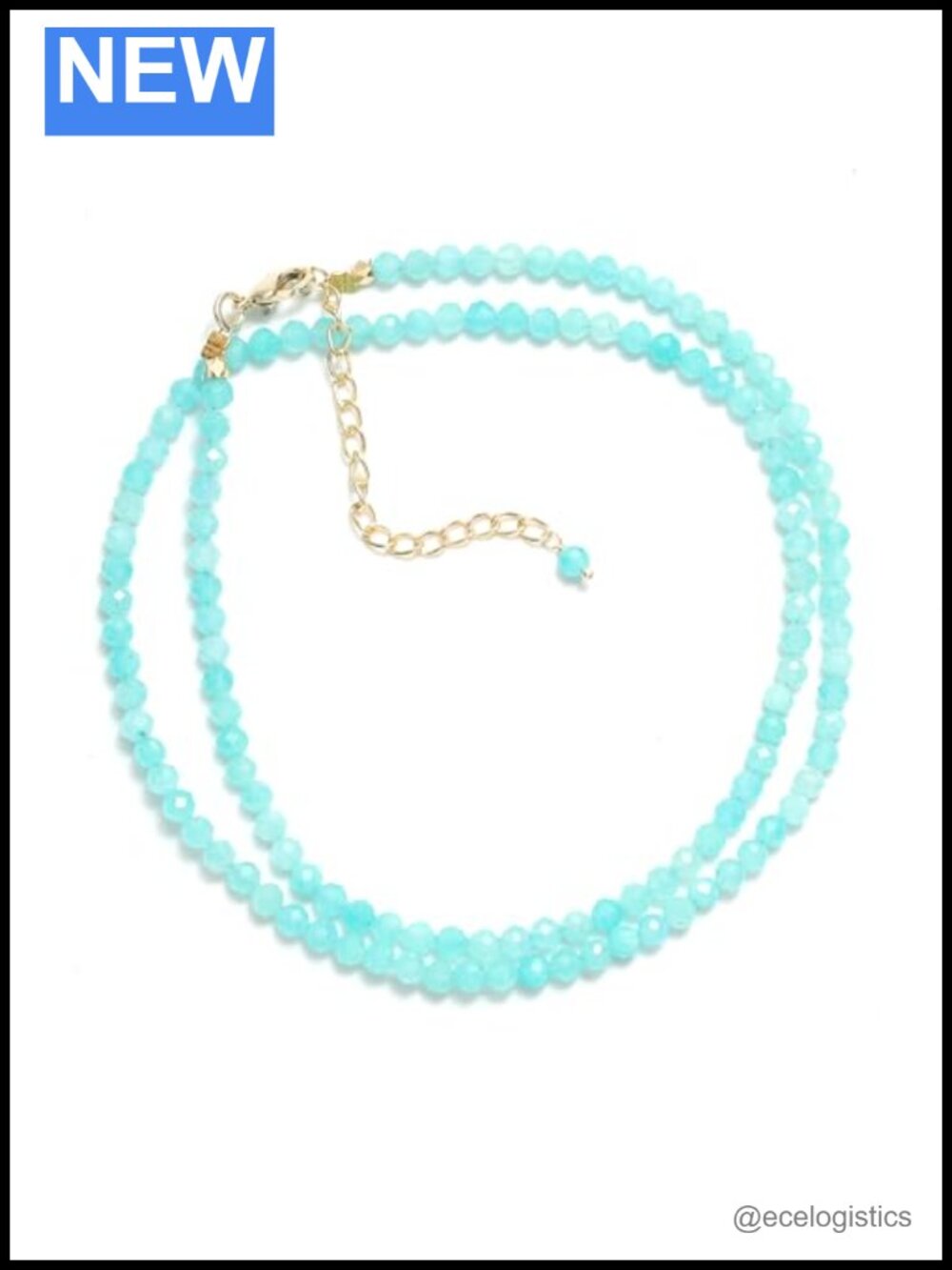 Amazonite Gemstone Beaded Necklace Gold Plated 20 Inch